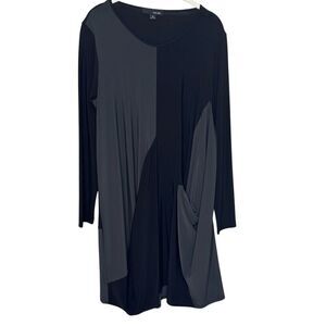 Sun Kim Dress M Black Gray Colorblock Asymmetric Pocket Travel Knit Lagenlook